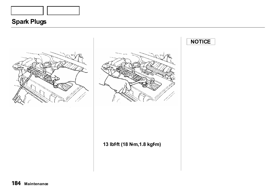 Spark plugs | Acura 2000 Integra Sedan - Owner's Manual User Manual | Page 187 / 273