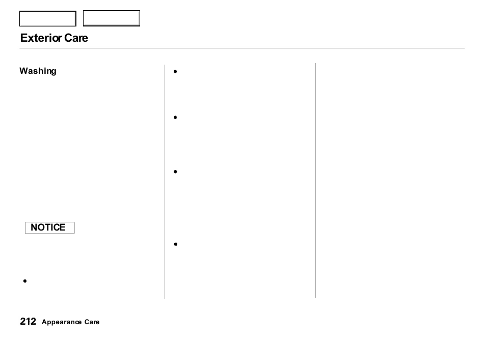 Exterior care | Acura 2000 Integra Sedan - Owner's Manual User Manual | Page 215 / 273