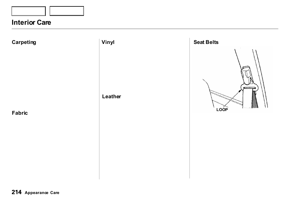 Interior care | Acura 2000 Integra Sedan - Owner's Manual User Manual | Page 217 / 273