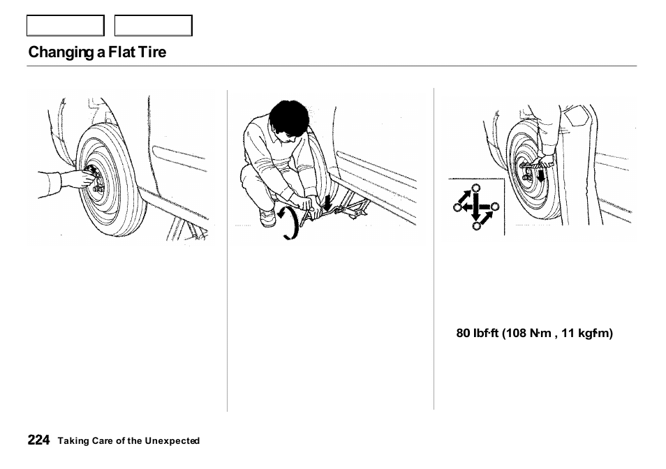 Changing a flat tire | Acura 2000 Integra Sedan - Owner's Manual User Manual | Page 227 / 273