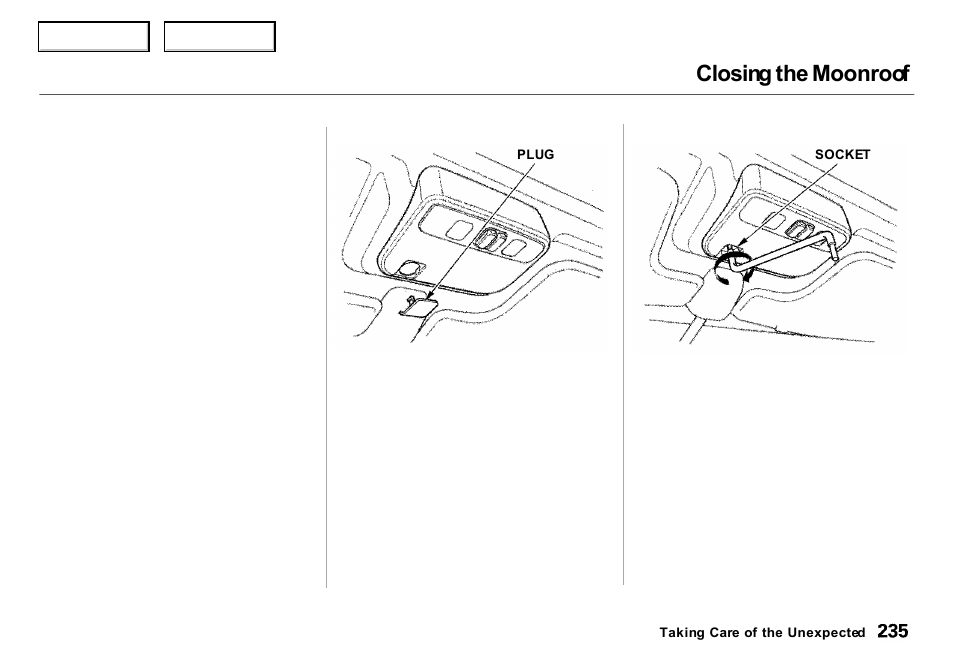 Closing the moonroof | Acura 2000 Integra Sedan - Owner's Manual User Manual | Page 238 / 273