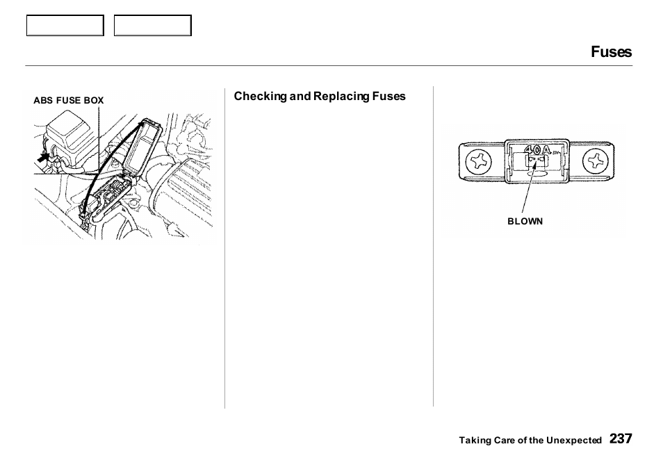 Fuses | Acura 2000 Integra Sedan - Owner's Manual User Manual | Page 240 / 273