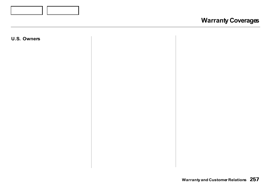 Warranty coverages | Acura 2000 Integra Sedan - Owner's Manual User Manual | Page 260 / 273