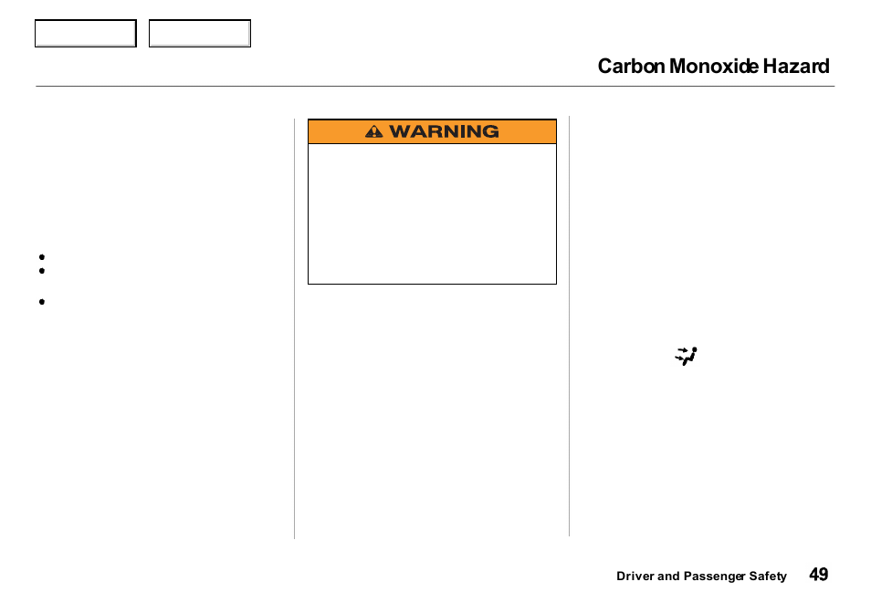 Carbon monoxide hazard | Acura 2000 Integra Sedan - Owner's Manual User Manual | Page 52 / 273