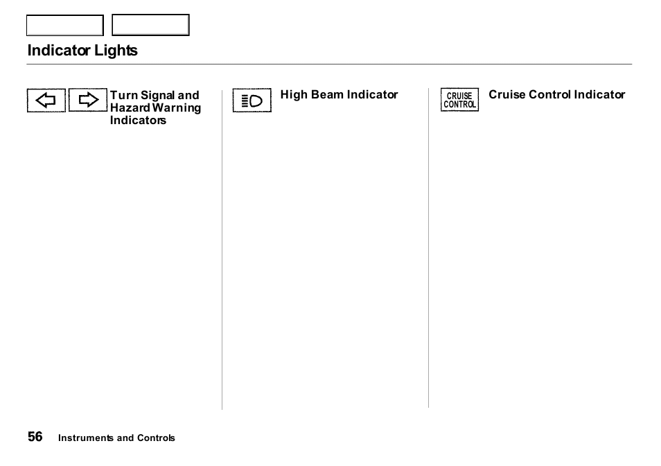 Indicator lights | Acura 2000 Integra Sedan - Owner's Manual User Manual | Page 59 / 273