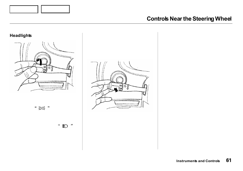 Controls near the steering wheel | Acura 2000 Integra Sedan - Owner's Manual User Manual | Page 64 / 273