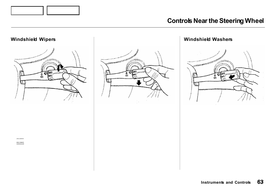 Controls near the steering wheel | Acura 2000 Integra Sedan - Owner's Manual User Manual | Page 66 / 273