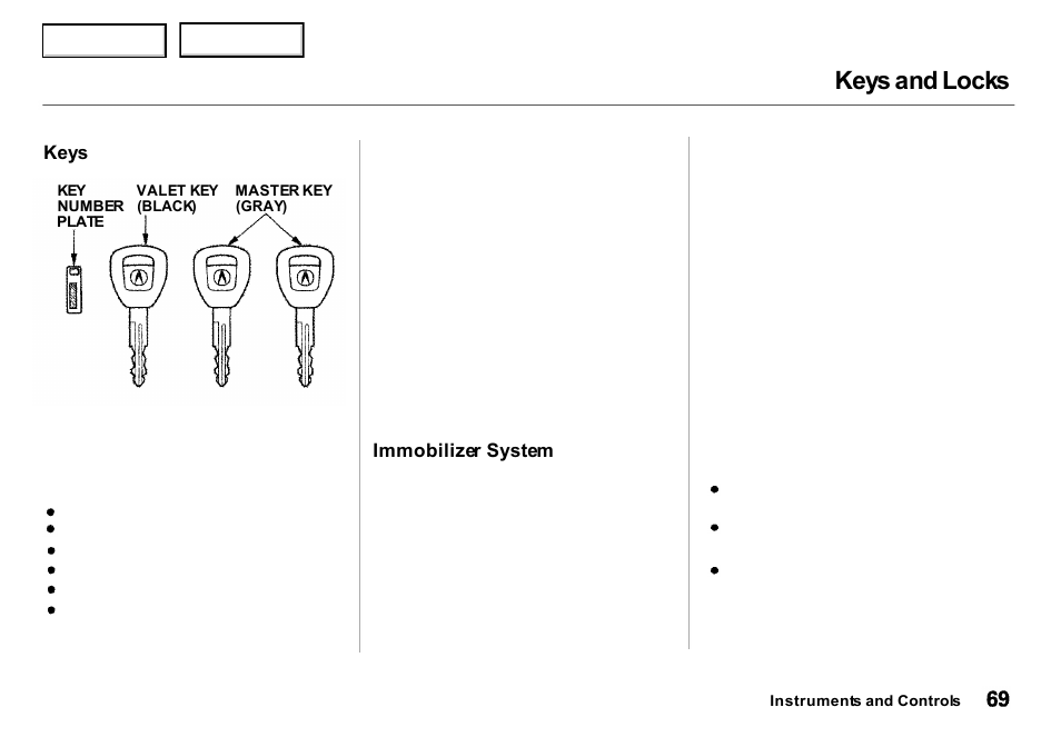 Keys and locks | Acura 2000 Integra Sedan - Owner's Manual User Manual | Page 72 / 273