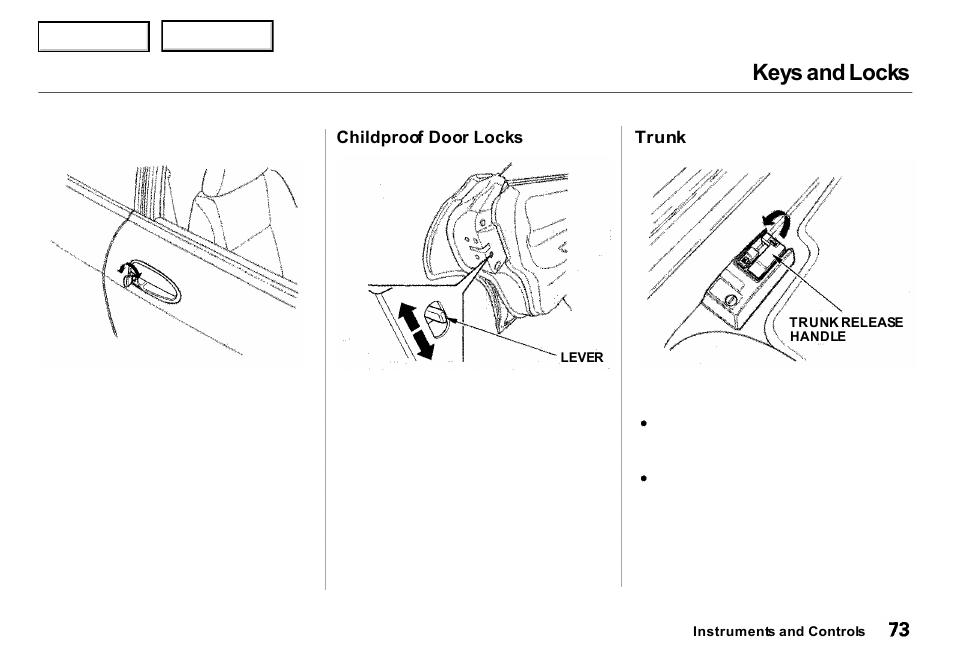 Keys and locks | Acura 2000 Integra Sedan - Owner's Manual User Manual | Page 76 / 273