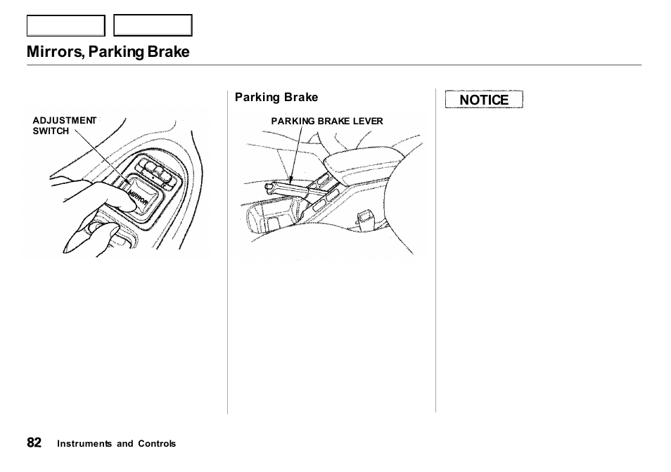 Mirrors, parking brake | Acura 2000 Integra Sedan - Owner's Manual User Manual | Page 85 / 273