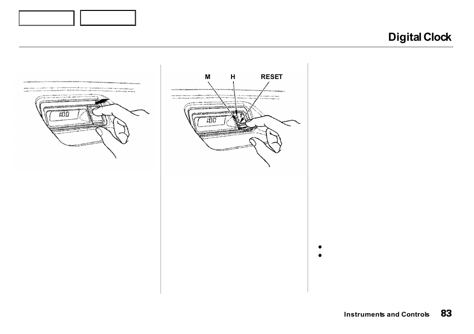 Digital clock | Acura 2000 Integra Sedan - Owner's Manual User Manual | Page 86 / 273