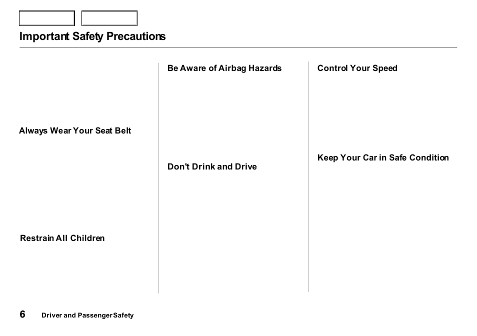 Important safety precautions | Acura 2000 Integra Sedan - Owner's Manual User Manual | Page 9 / 273