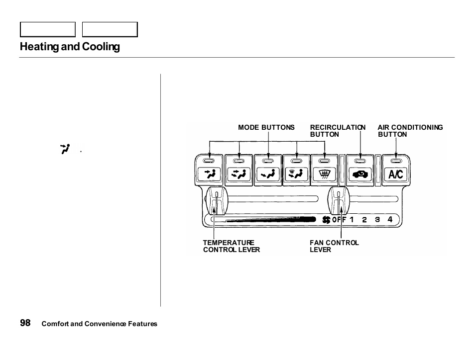 Heating and cooling | Acura 2000 Integra Hatchback - Owner's Manual User Manual | Page 101 / 279