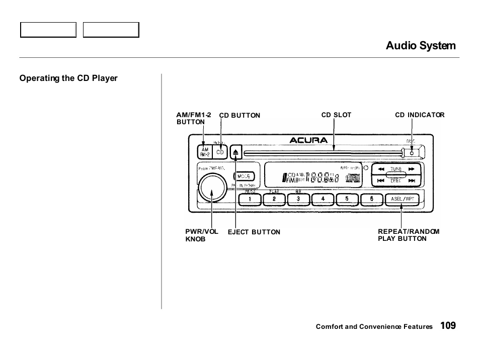 Audio system | Acura 2000 Integra Hatchback - Owner's Manual User Manual | Page 112 / 279