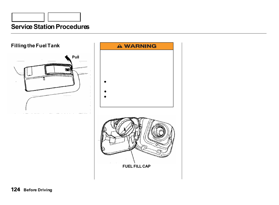 Service station procedures | Acura 2000 Integra Hatchback - Owner's Manual User Manual | Page 127 / 279