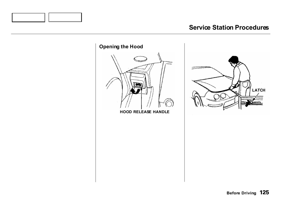 Service station procedures | Acura 2000 Integra Hatchback - Owner's Manual User Manual | Page 128 / 279