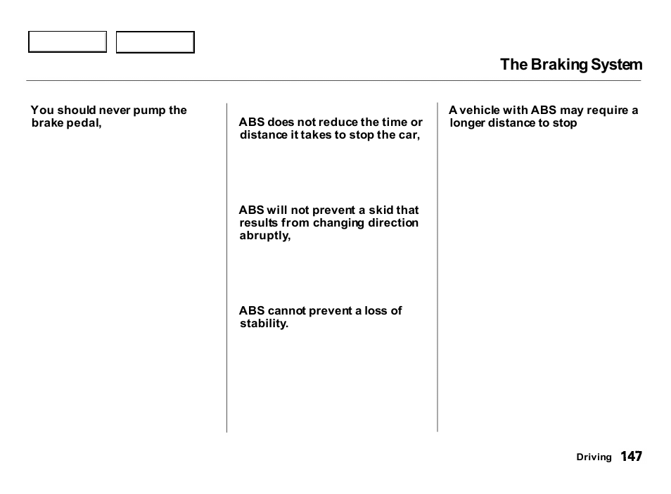 The braking system | Acura 2000 Integra Hatchback - Owner's Manual User Manual | Page 150 / 279