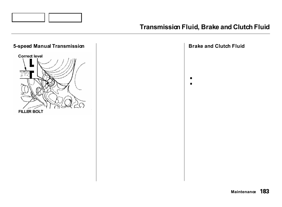 Transmission fluid, brake and clutch fluid | Acura 2000 Integra Hatchback - Owner's Manual User Manual | Page 186 / 279