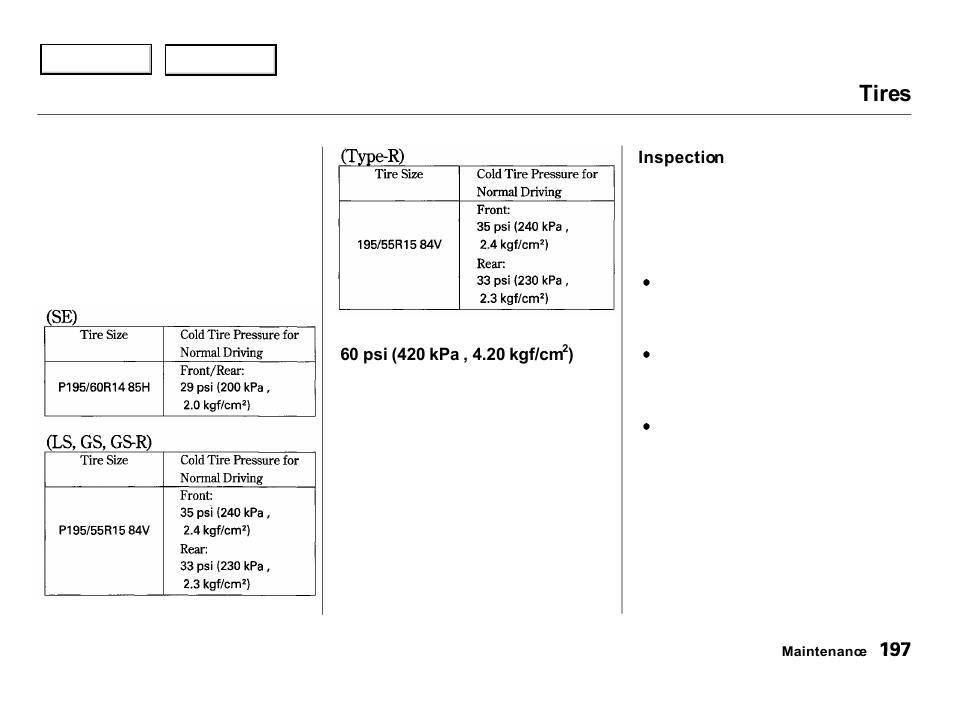 Tires | Acura 2000 Integra Hatchback - Owner's Manual User Manual | Page 200 / 279