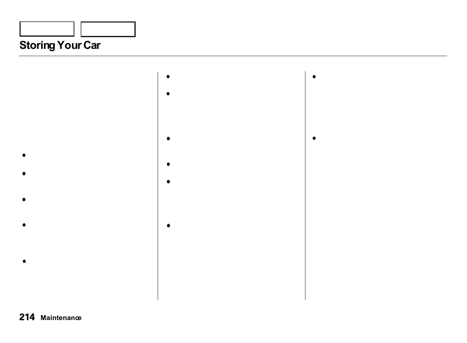 Storing your car | Acura 2000 Integra Hatchback - Owner's Manual User Manual | Page 217 / 279