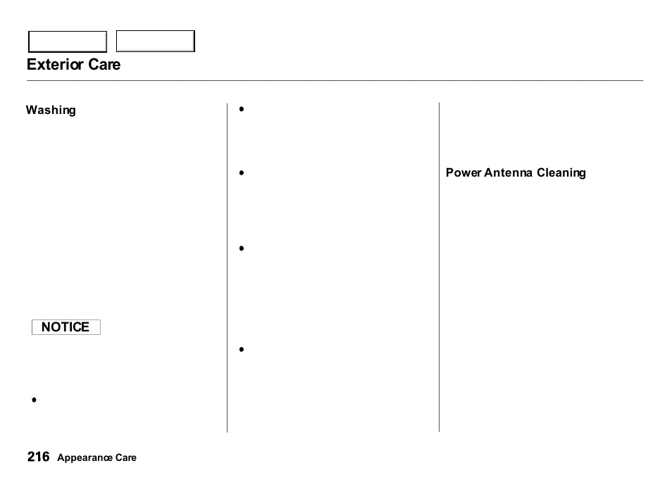 Exterior care | Acura 2000 Integra Hatchback - Owner's Manual User Manual | Page 219 / 279