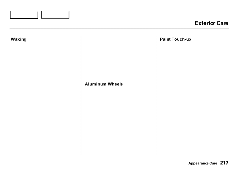 Exterior care | Acura 2000 Integra Hatchback - Owner's Manual User Manual | Page 220 / 279