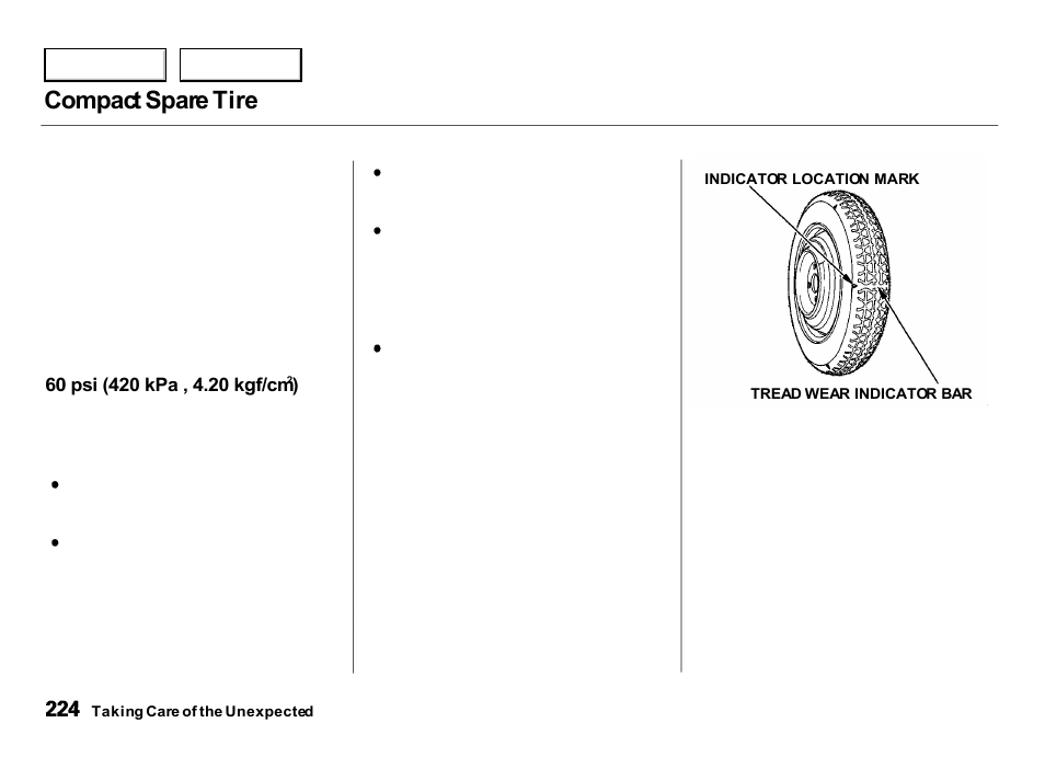 Compact spare tire | Acura 2000 Integra Hatchback - Owner's Manual User Manual | Page 227 / 279