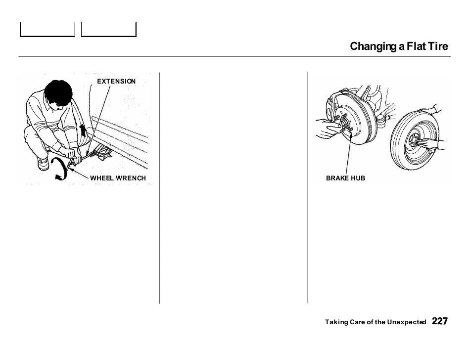 Changing a flat tire | Acura 2000 Integra Hatchback - Owner's Manual User Manual | Page 230 / 279