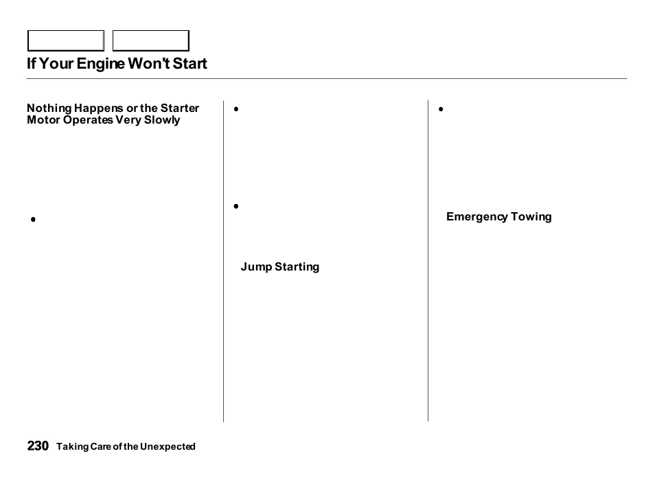 If your engine won't start | Acura 2000 Integra Hatchback - Owner's Manual User Manual | Page 233 / 279