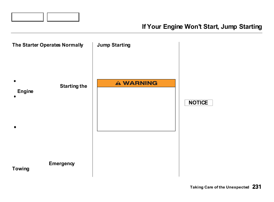 If your engine won't start, jump starting | Acura 2000 Integra Hatchback - Owner's Manual User Manual | Page 234 / 279