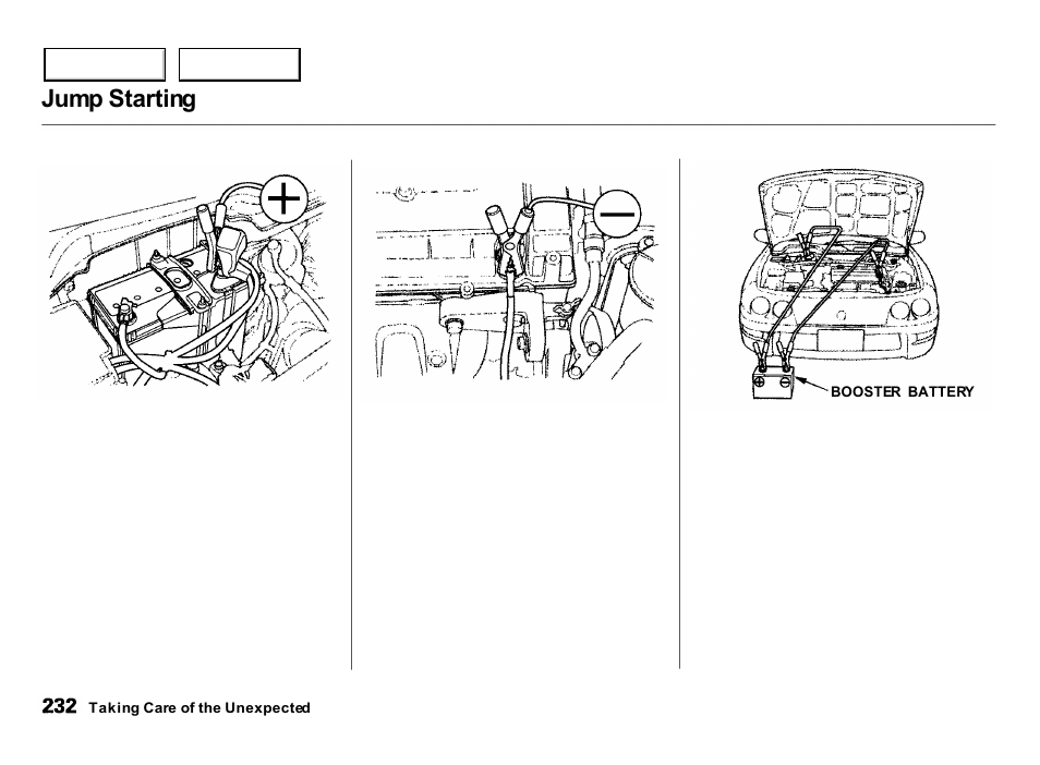 Jump starting | Acura 2000 Integra Hatchback - Owner's Manual User Manual | Page 235 / 279