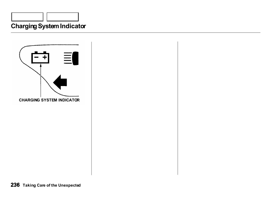 Charging system indicator | Acura 2000 Integra Hatchback - Owner's Manual User Manual | Page 239 / 279