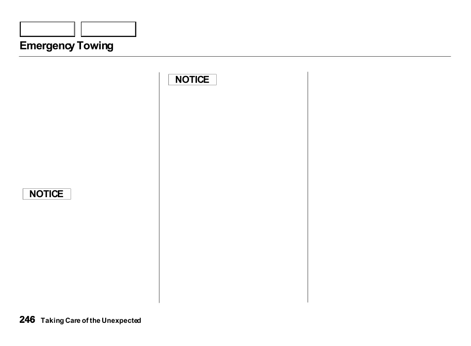 Emergency towing, Notice | Acura 2000 Integra Hatchback - Owner's Manual User Manual | Page 249 / 279