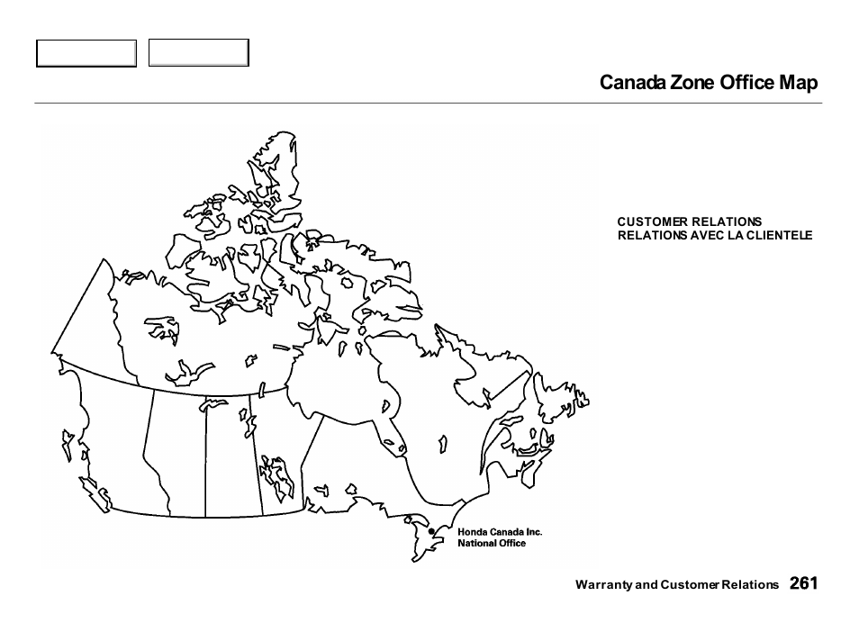 Canada zone office map | Acura 2000 Integra Hatchback - Owner's Manual User Manual | Page 264 / 279