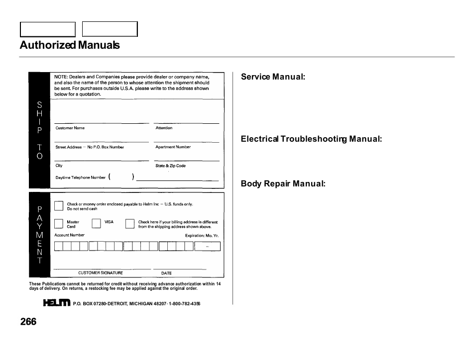 Authorized manuals | Acura 2000 Integra Hatchback - Owner's Manual User Manual | Page 269 / 279