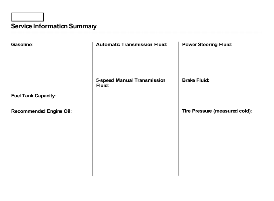 Service information summary | Acura 2000 Integra Hatchback - Owner's Manual User Manual | Page 279 / 279