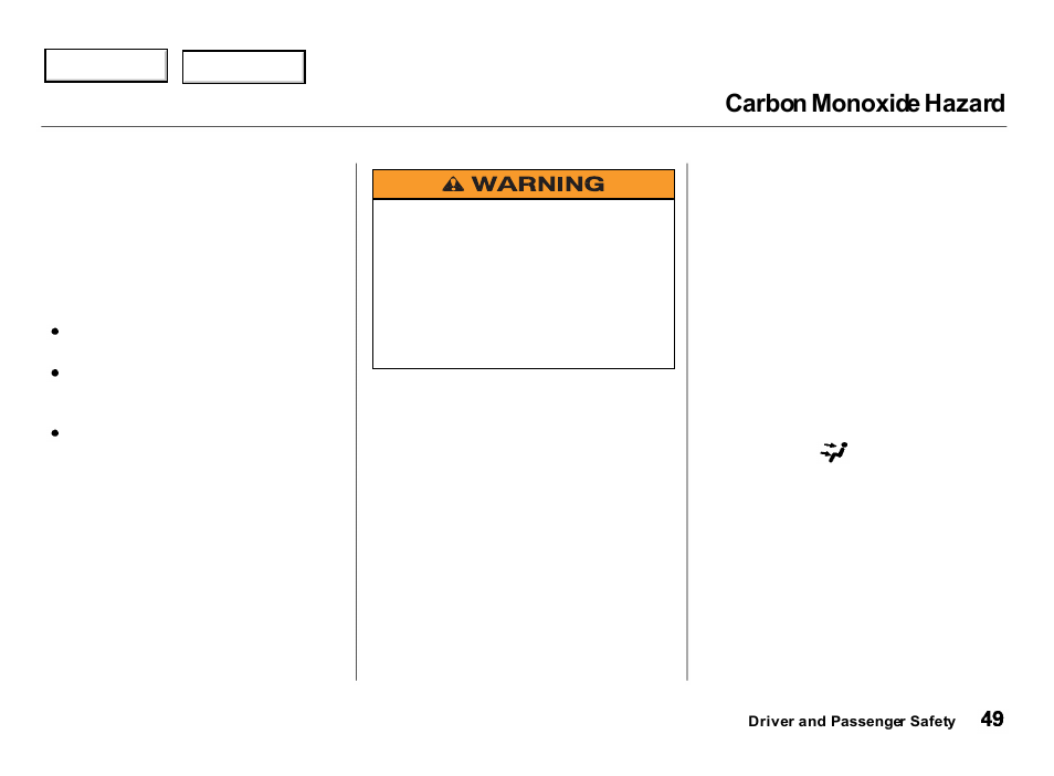 Carbon monoxide hazard | Acura 2000 Integra Hatchback - Owner's Manual User Manual | Page 52 / 279