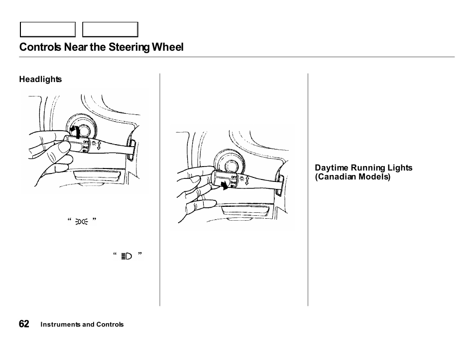 Controls near the steering wheel | Acura 2000 Integra Hatchback - Owner's Manual User Manual | Page 65 / 279