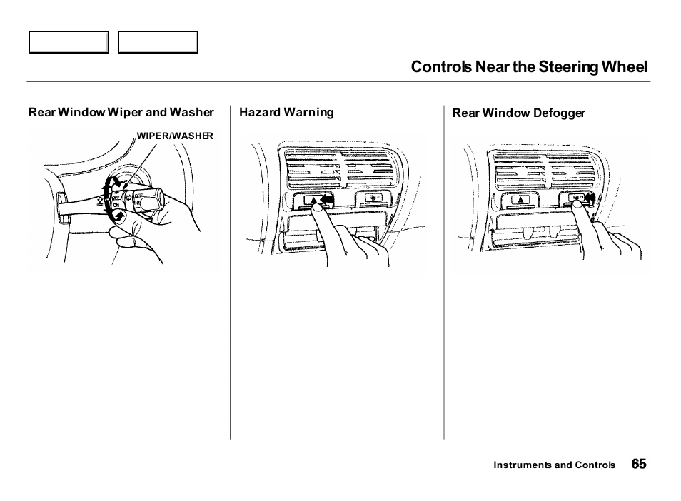 Controls near the steering wheel | Acura 2000 Integra Hatchback - Owner's Manual User Manual | Page 68 / 279