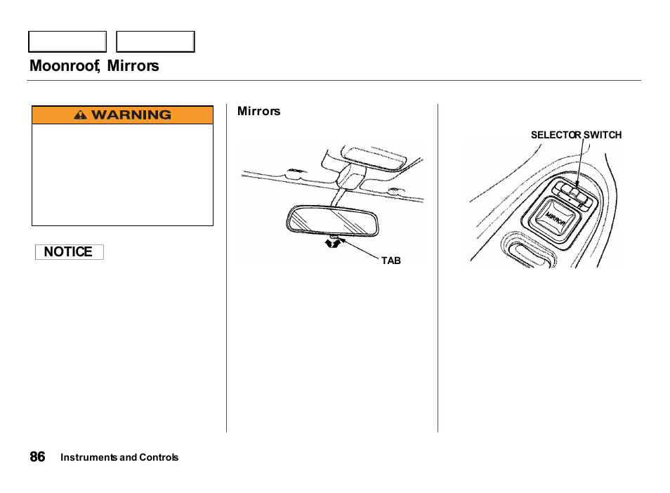 Moonroof, mirrors | Acura 2000 Integra Hatchback - Owner's Manual User Manual | Page 89 / 279