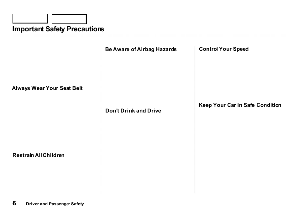 Important safety precautions | Acura 2000 Integra Hatchback - Owner's Manual User Manual | Page 9 / 279