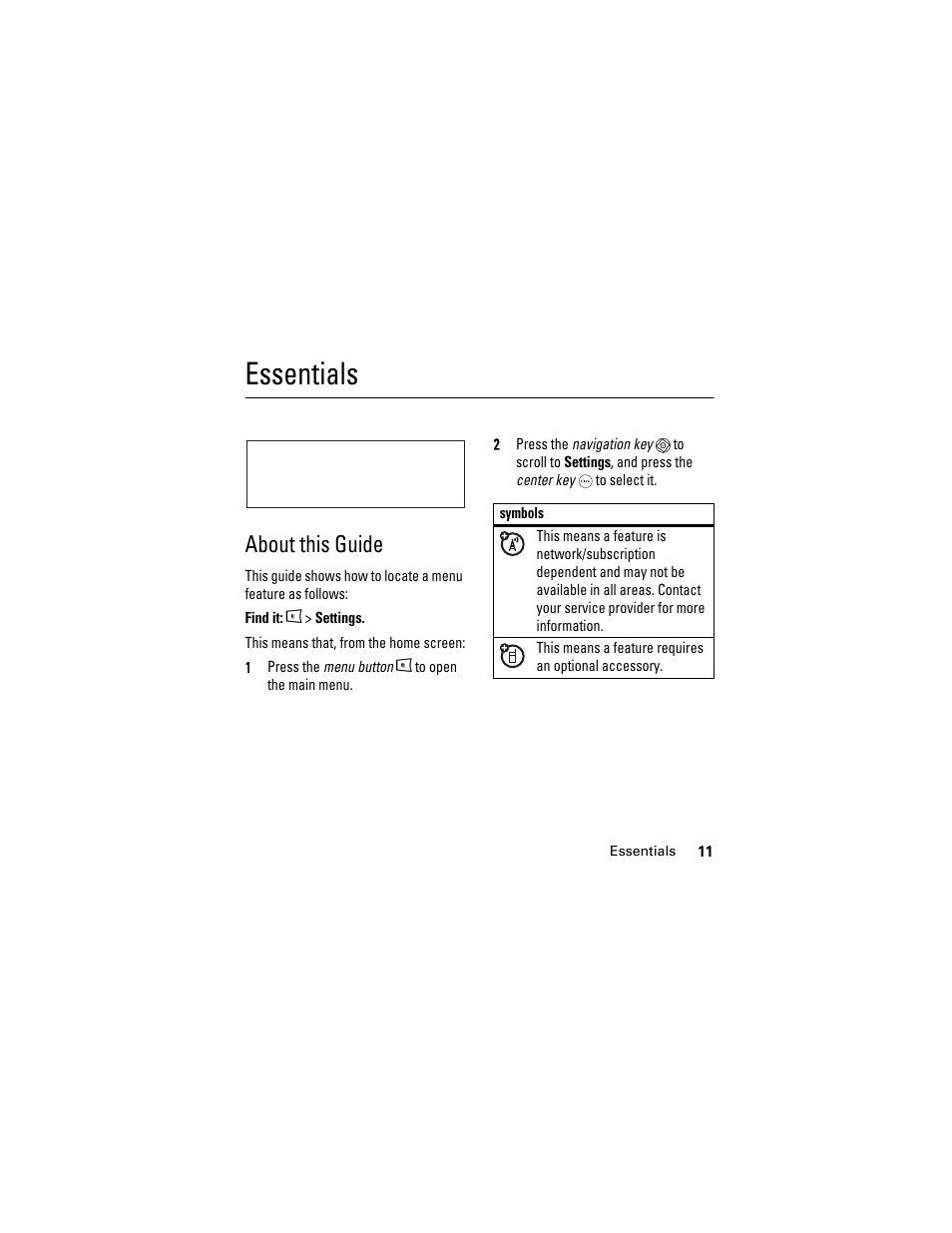 Essentials, About this guide | Boost Mobile i855 User Manual | Page 15 / 84