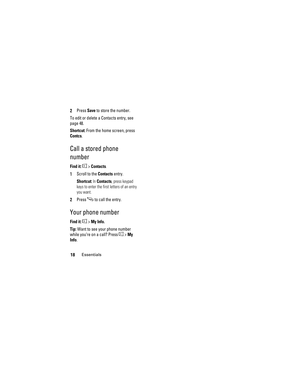 Call a stored phone number, Your phone number, Call a stored phone | Number | Boost Mobile i855 User Manual | Page 22 / 84