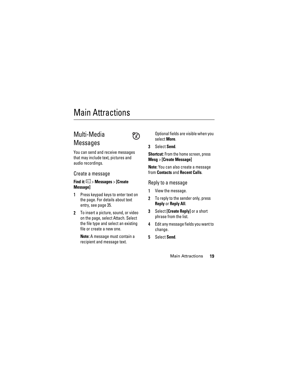 Main attractions, Multi-media messages, Multi-media | Messages | Boost Mobile i855 User Manual | Page 23 / 84