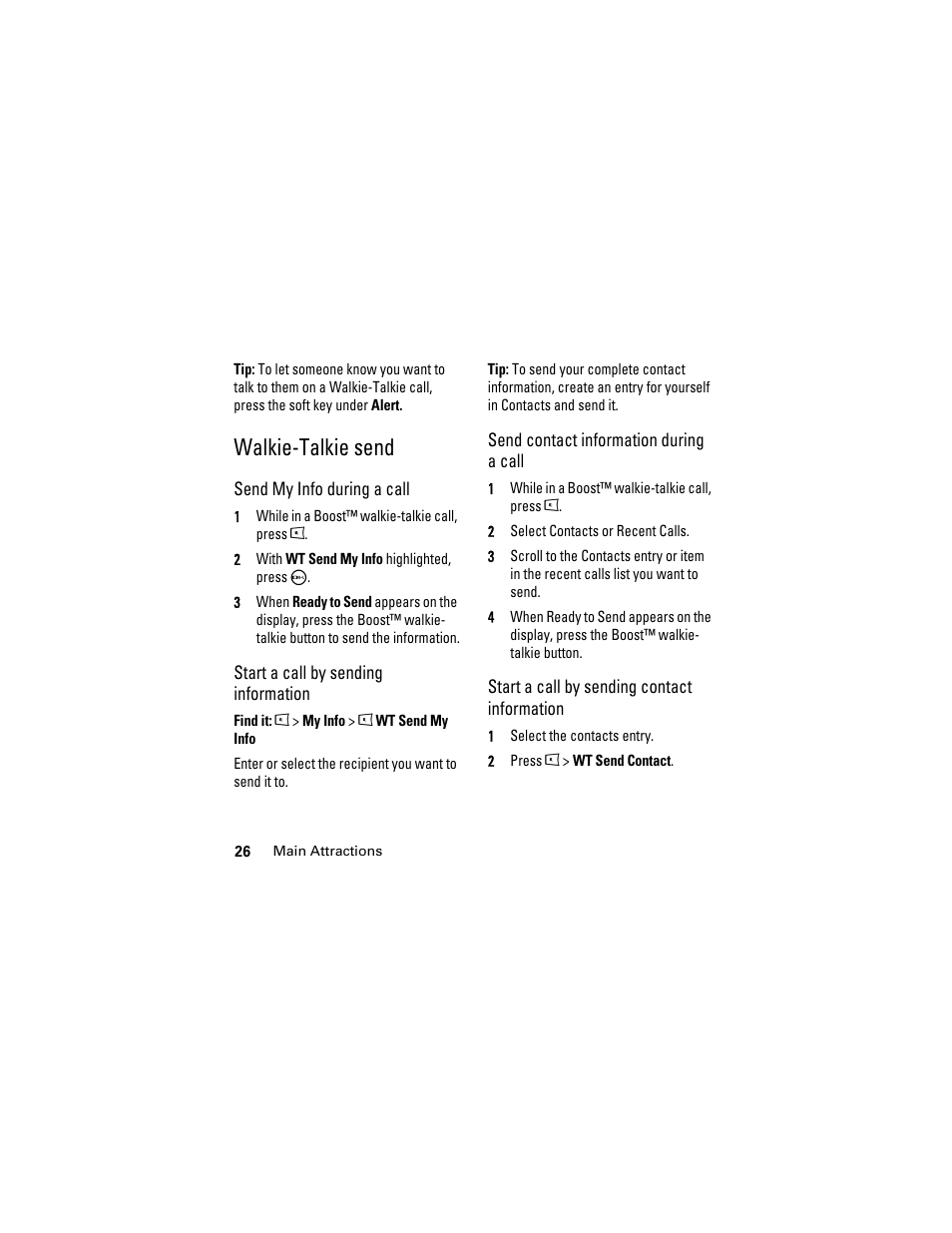 Walkie-talkie send | Boost Mobile i855 User Manual | Page 30 / 84