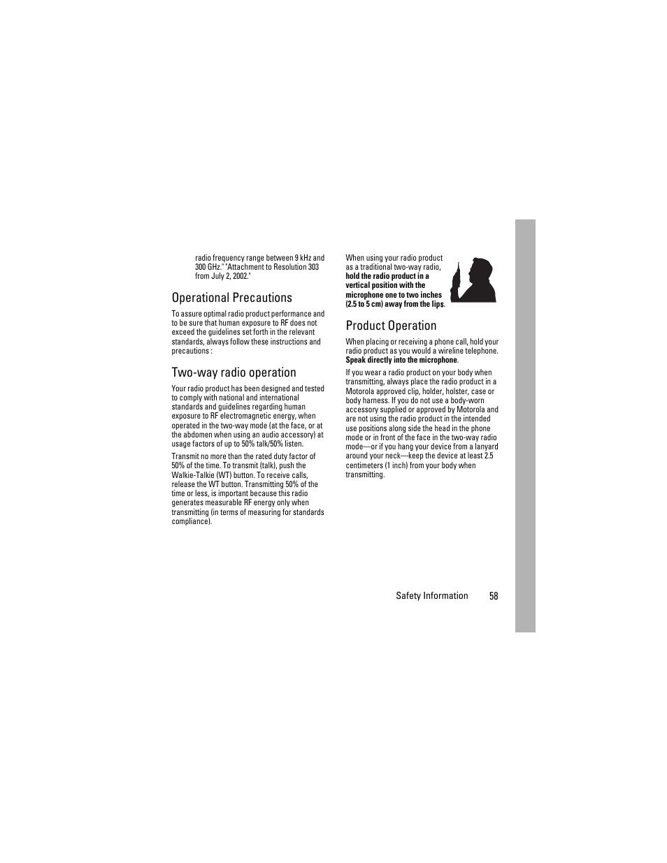 Operational precautions, Two-way radio operation, Product operation | Boost Mobile i855 User Manual | Page 62 / 84