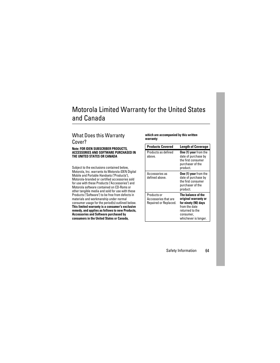 Motorola limited, Warranty for the united, States and canada | What does this warranty cover | Boost Mobile i855 User Manual | Page 68 / 84