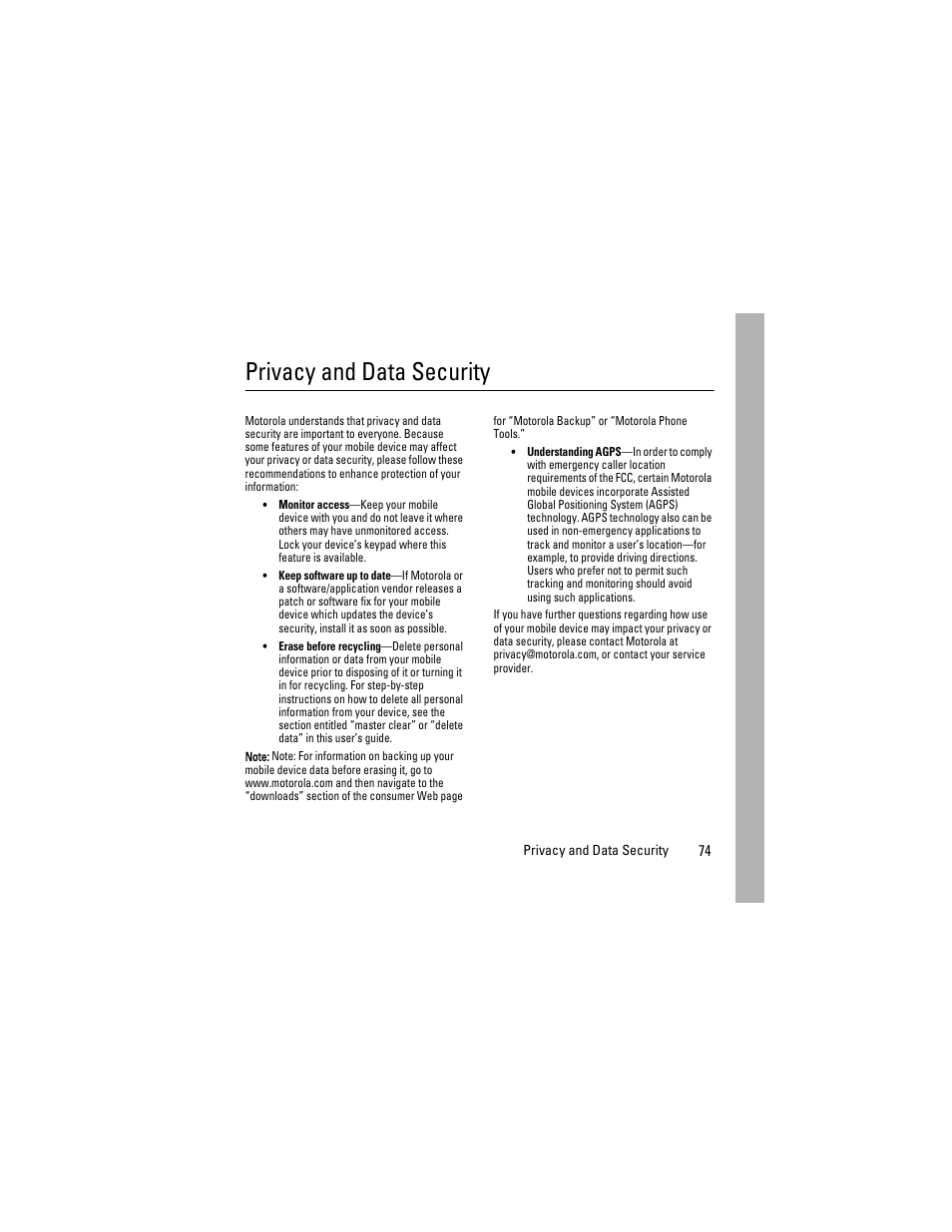 Privacy and data, Security, Privacy and data security | Boost Mobile i855 User Manual | Page 78 / 84