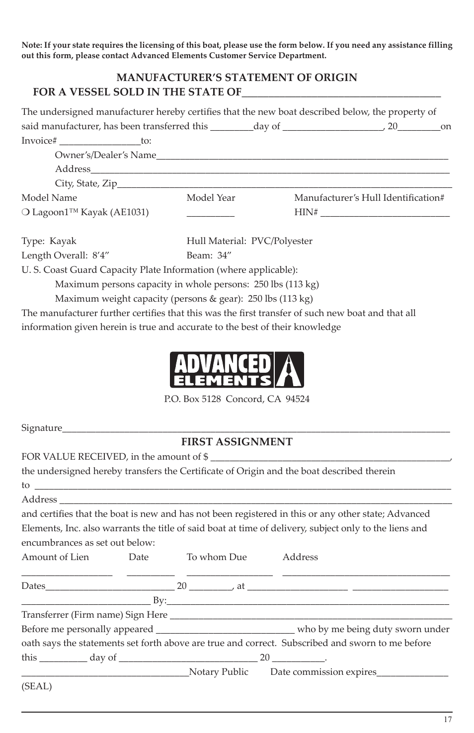 Advanced Elements AE1031 User Manual | Page 17 / 20