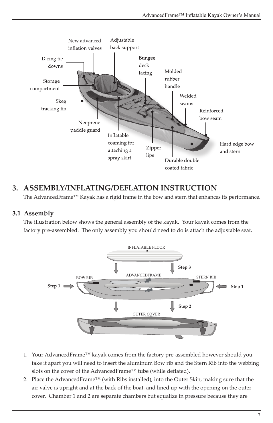 Assembly/inflating/deflation instruction | Advanced Elements AE1012 User Manual | Page 7 / 20